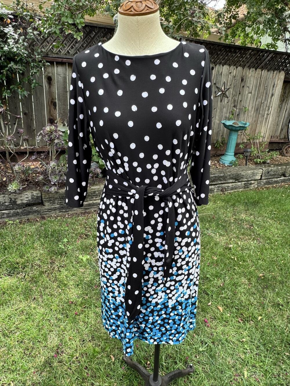 Sandra Darren Womens PM Petite Sheath Dress Polka Dot 3/4 Sleeve Knee Length